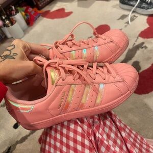 adidas Superstar Pink Coral Sneakers with Iridescent Stripes